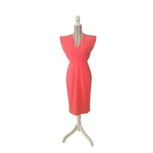 Calvin Klein Woman V Neck Cap Sleeve Coral Midi Dress Size6
